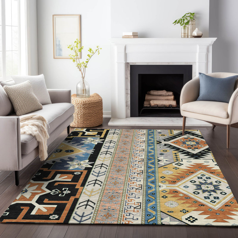 Machine Washable Indoor/Outdoor Chantille ACN1015 Black Rug, Rectangle 3' x 5'