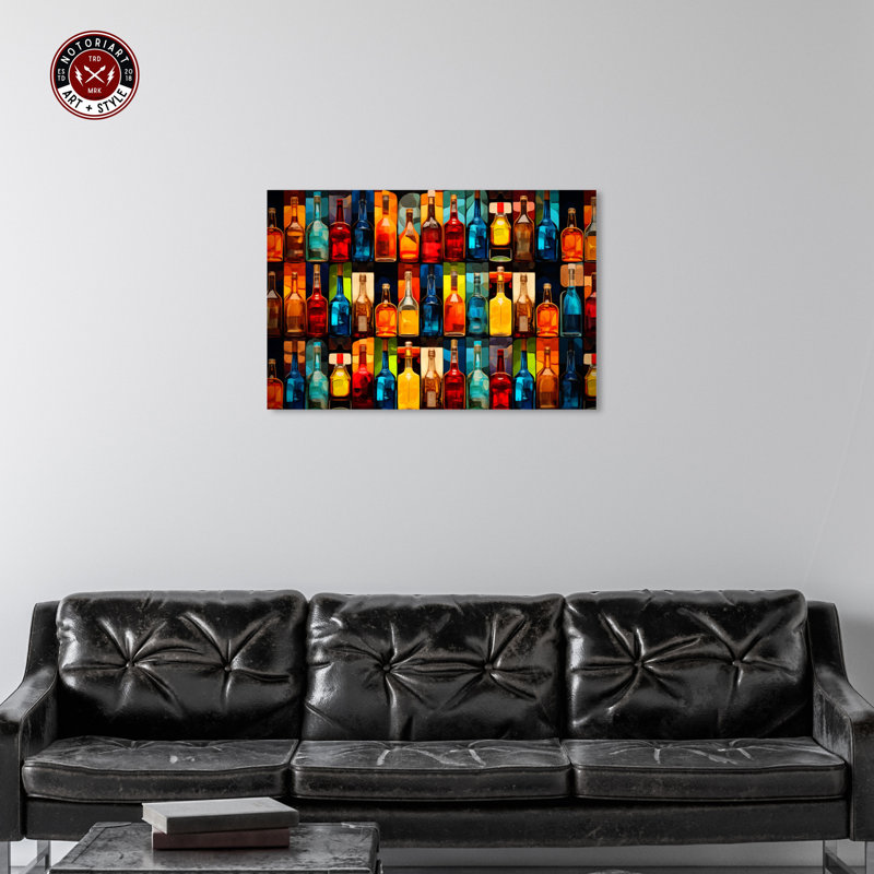 Wall Of Bottles Retro Drinks Bar Cart Print Wall Art by Notoriart, Wrapped Canvas, 24" H x 36" W