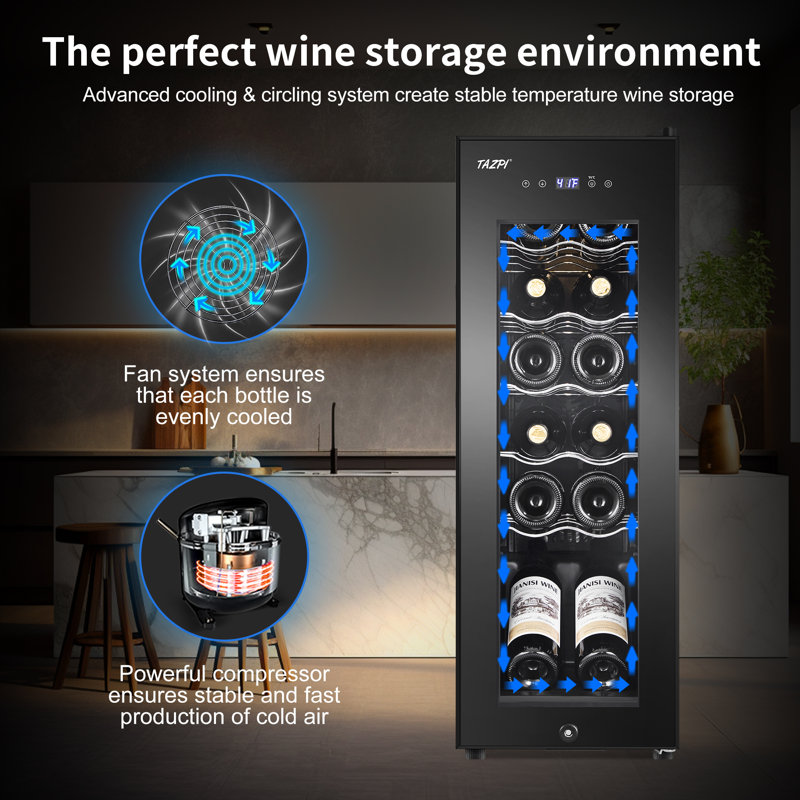 TAZPI Single Zone 10.7'' Freestanding 12 Bottle Wine Refrigerator