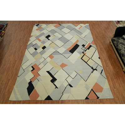 Tapis moderne kilim en laine à teinture végétale 12 x 16