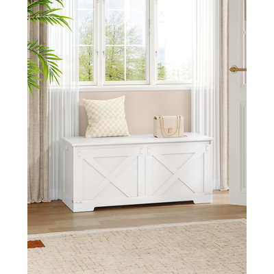 42.9" Storage Chest, Large Storage Trunk with 2 Hinges, Farmhouse Wooden Box Bench, Lift-Top Organizer Chest, Entryway Trunk for Bedroom, Living Room, White