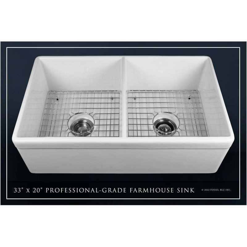 32.75" L x 19.88" W Double Basin Farmhouse Kitchen Sink with Accessories, Stainless Steel Accessories