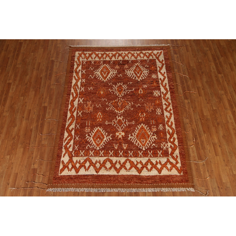 Tapis marocain orange en laine 6 x 9