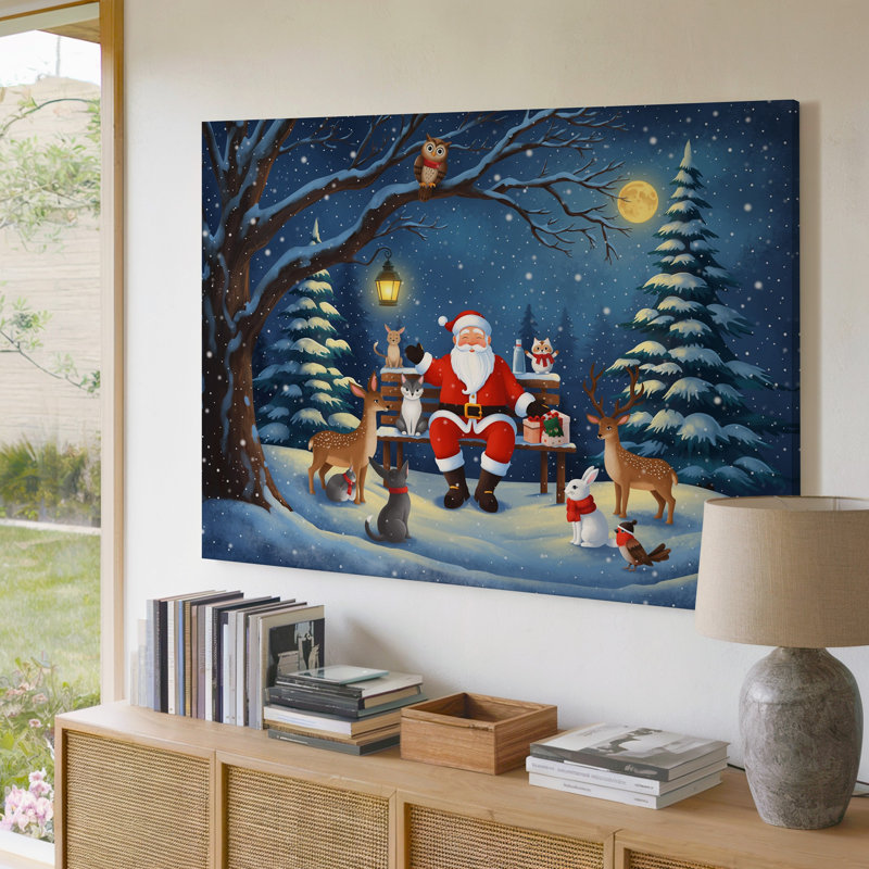 Reproduction d'art sur toile, "Une scène hivernale fantaisiste" mettant en vedette une figure joyeuse dans un art mural