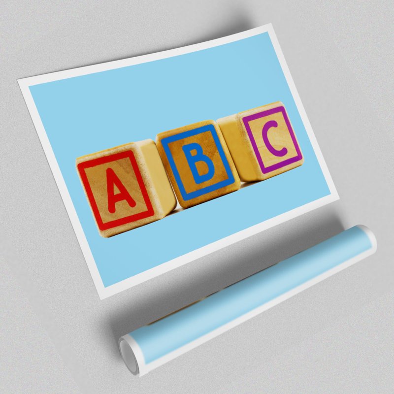 Three Alphabet Blocks Baby Blue Childrens - No Frame Print, 42cm H x 59.4cm W