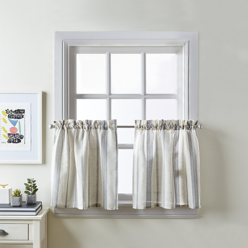 Salerna Striped Tailored 54'' W Cafe Curtain in Gray, 24" W x 54" L