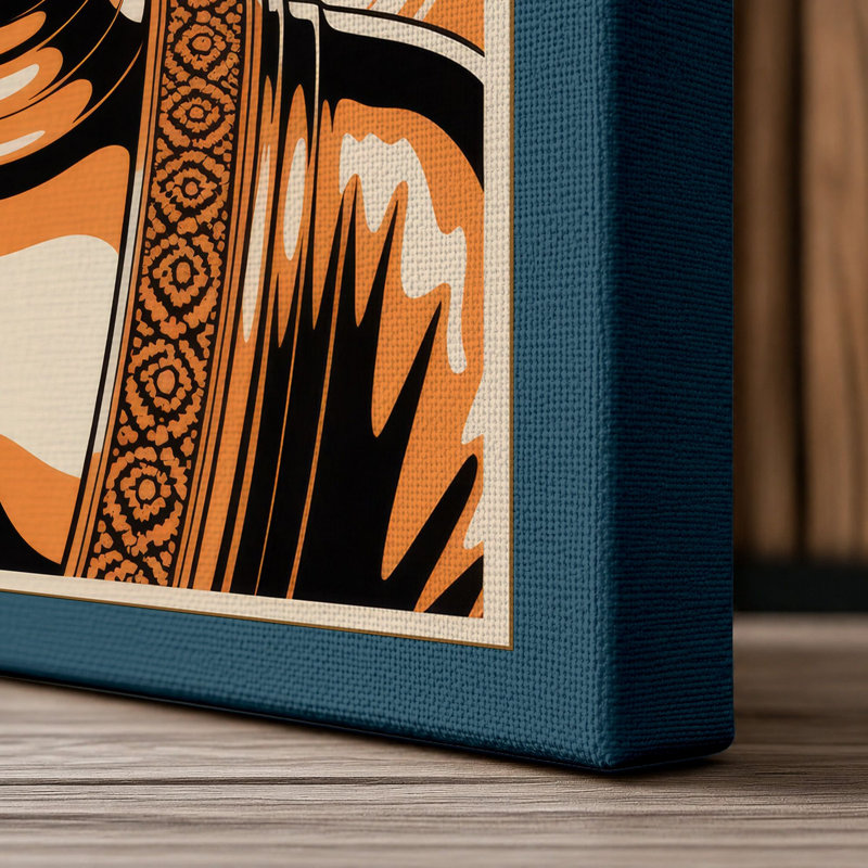 Buddha in Orange Modern - Wrapped Canvas, 36x24 - 91.4 x 61.0 cm, Teal Border