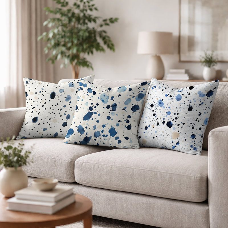 Ensemble de 3 coussins décoratifs abstraits à imprimé abstrait bleu et crème, 18"H x 18"W