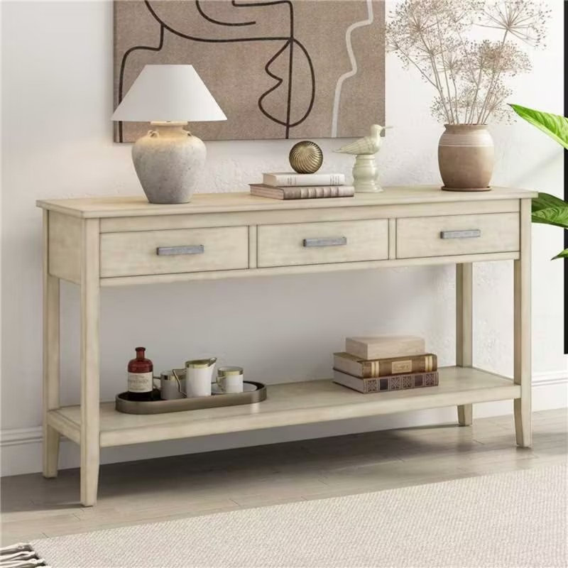 Console Deerfin, console contemporaine de 59,08 po avec 3 tiroirs et 1 tablette, gris