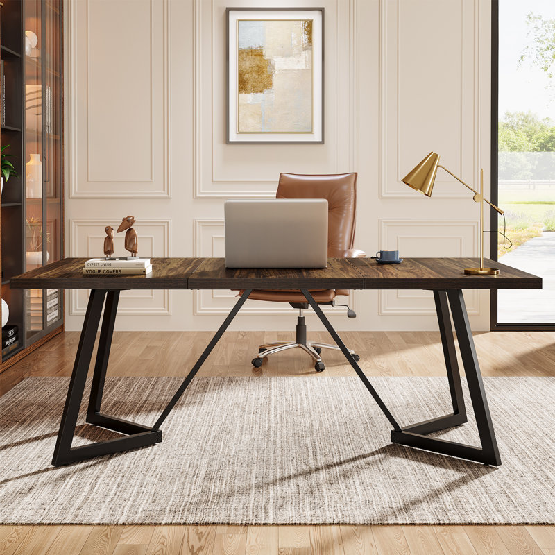 70.86-Inch Large Modern Executive Desk, Brown