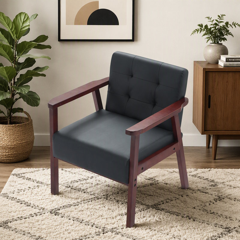 Chaise en cuir massif avec cadre en bois massif, fauteuil d'appoint simple Leisure Leisure, noir
