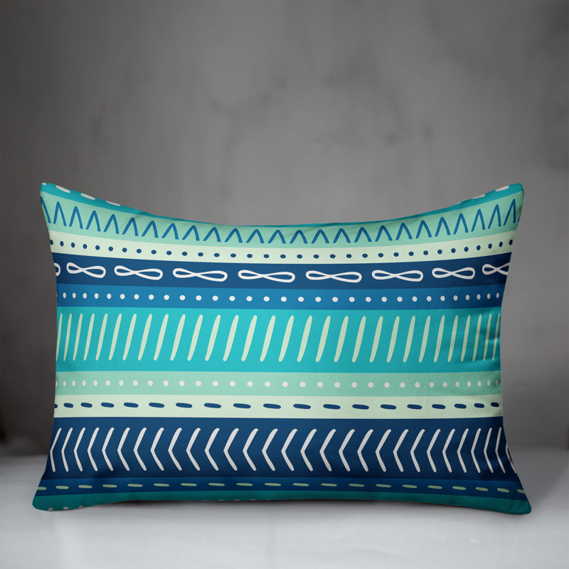 Coussin lombaire intérieur / extérieur Tribal Stripes, Polyester/ Bourre en polyester, Bleu sarcelle / bleu / crème