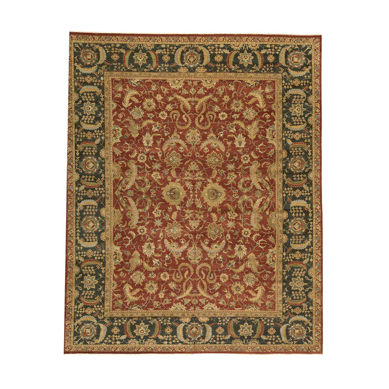 Tapis rouge / noir / jaune en laine noué à la main de conception unique 11 pi 10 po x 14 pi 9 po