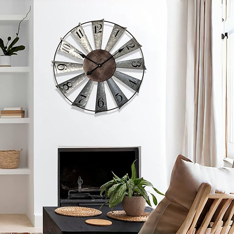 Horloge murale en métal patiné 24 pouces, grande horloge murale décorative de style campagnard surdimensionné