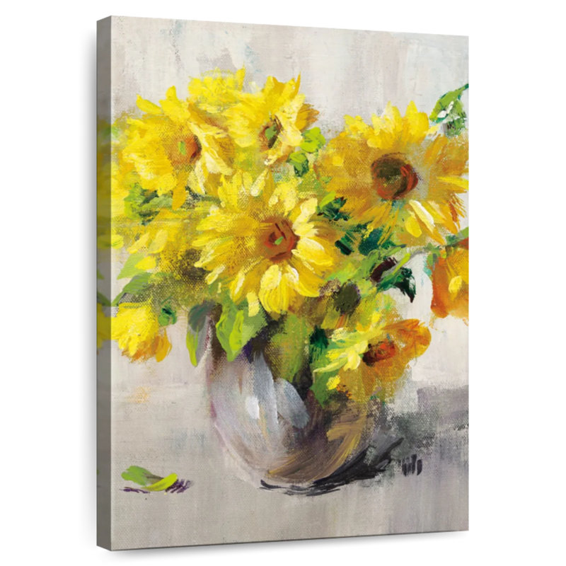 Harnek tournesol nature morte II sur fond gris, H 12 po x l 8 po
