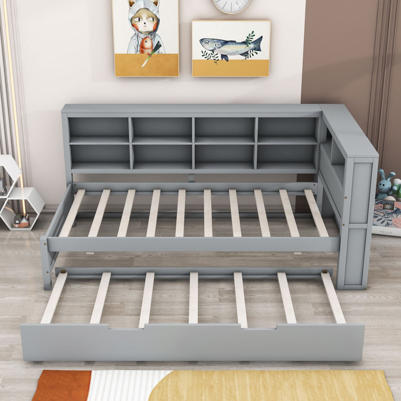 Kovan Wood Daybed with Twin Size Trundle, Gray, Twin