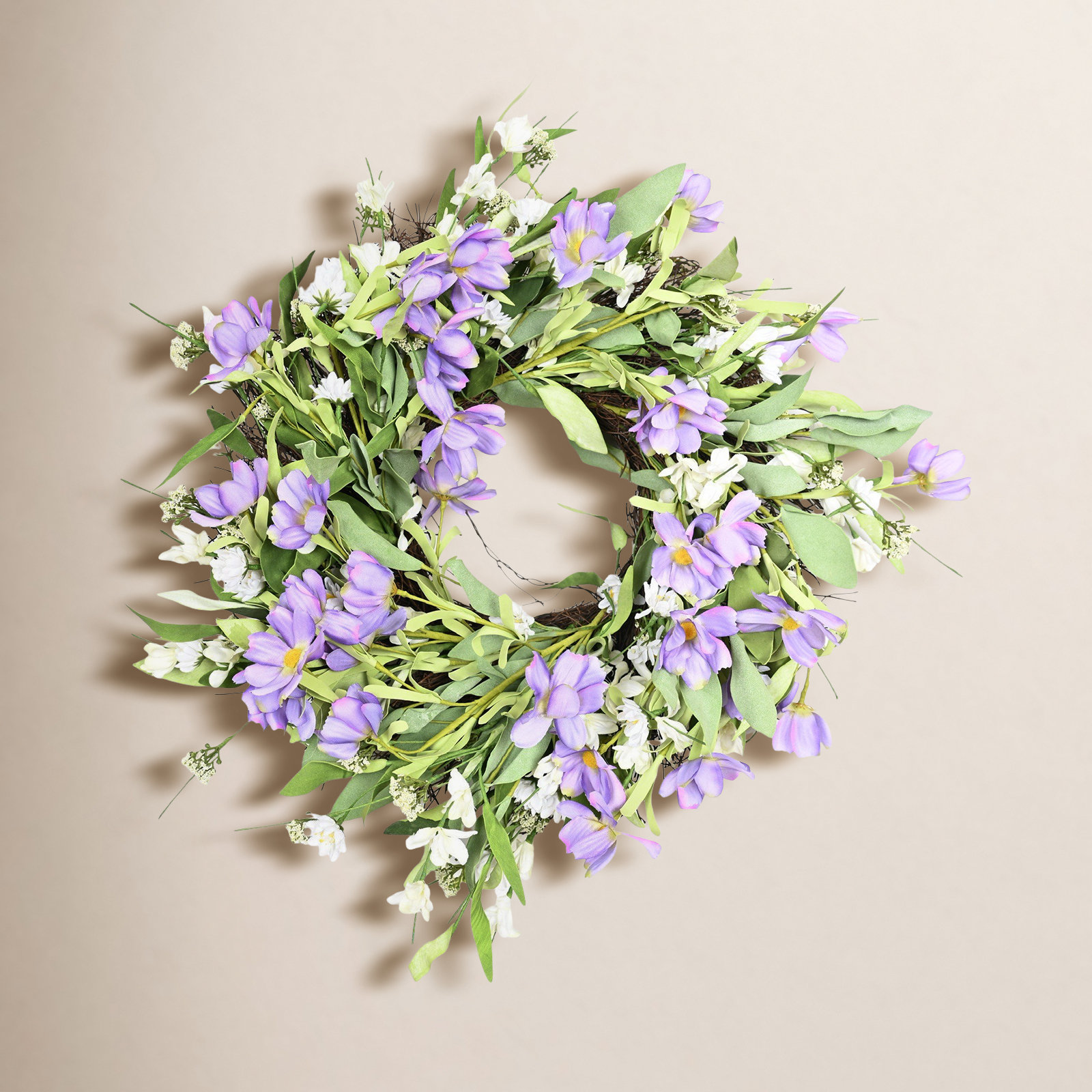 22" Artificial Farmhouse Twig Greenery Foliage Leaves Spring Summer Wildflower Wreath For Front Door Wedding Party Home Decor