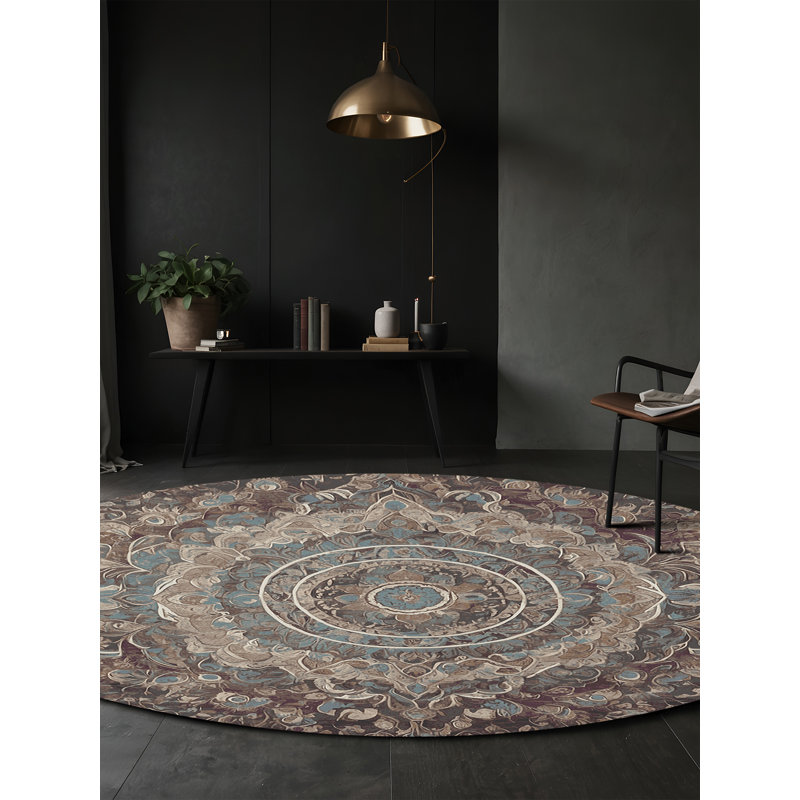 Machine Washable Gray Area Rug, Round 3'