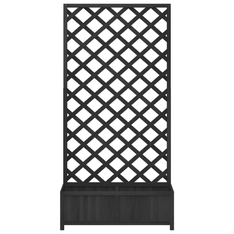 Boîte à fleurs avec treillis vertical, 71 pouces, bois de sapin massif noir