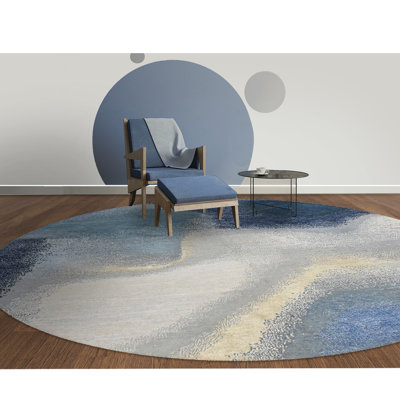 Tapis argent / bleu / ivoire noué à la main de haute qualité