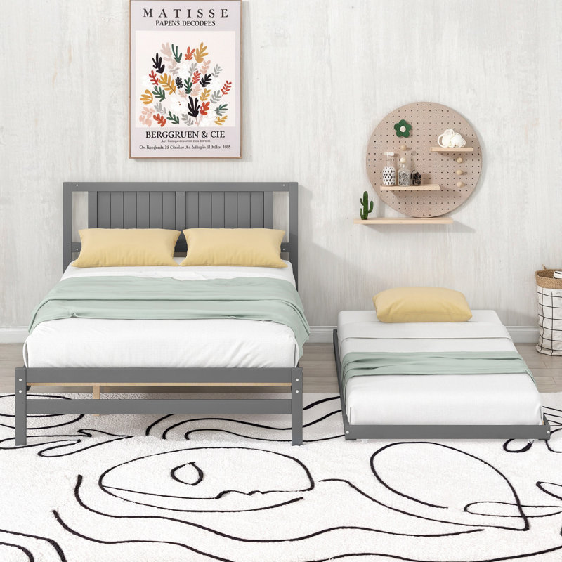 Full Size Platform Bed With Adjustable Trundle