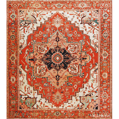 One-of-a-Kind Rectangle 10'3" X 11'8" 1900s Wool Area Rug in Red