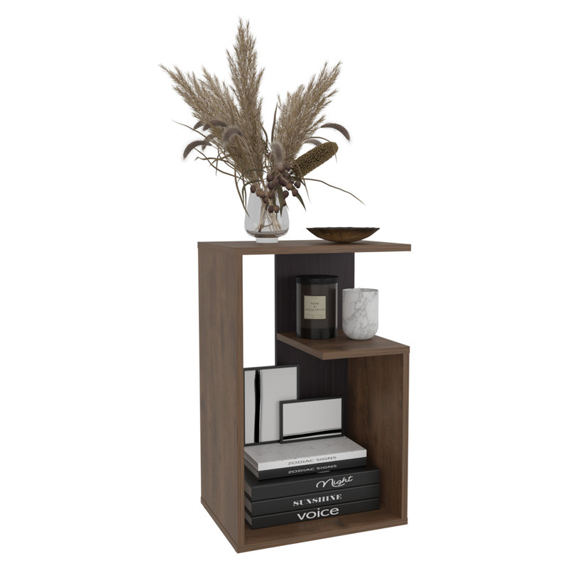 Everet 25" High 3-Tier Shelf Side Table, Dark Brown Wood