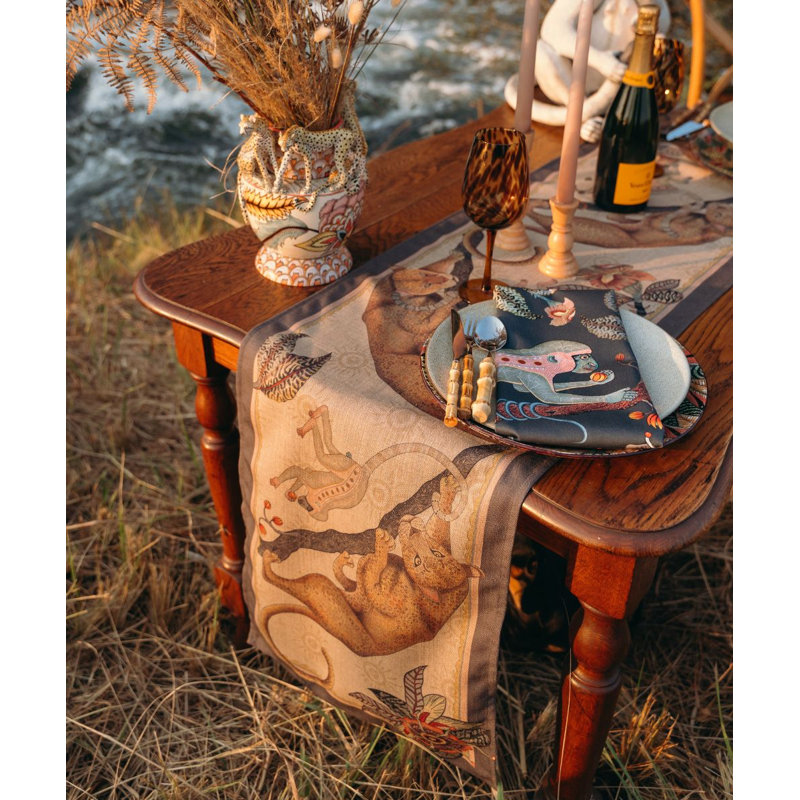Monkey Tales Table Runner - Linen, 94" L, Stone