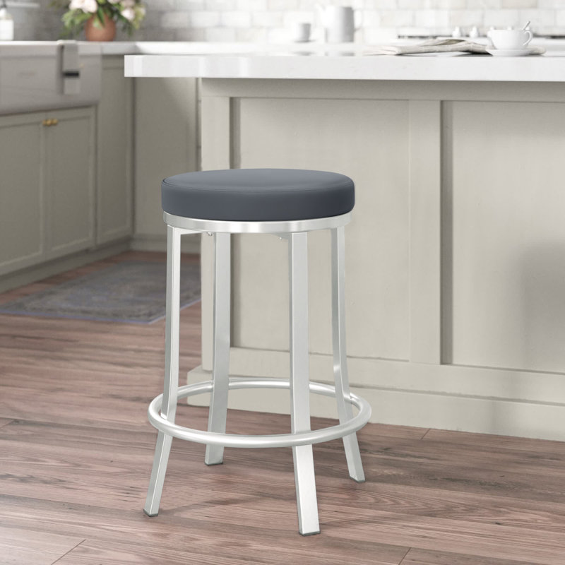 Batish Swivel Upholstered Counter Stool with Metal Frame, Black