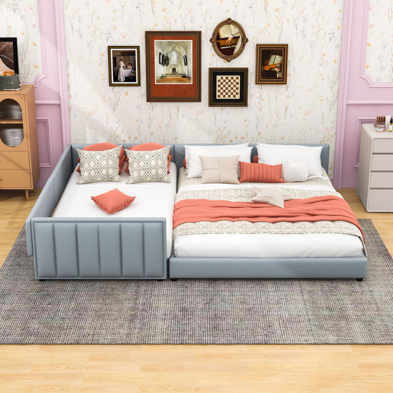 Kayelee Queen and Twin XL Size Upholstered Platform Bed, Gray