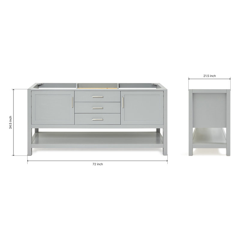 Bayhill 72'' W Double Bathroom Vanity Base, Gray
