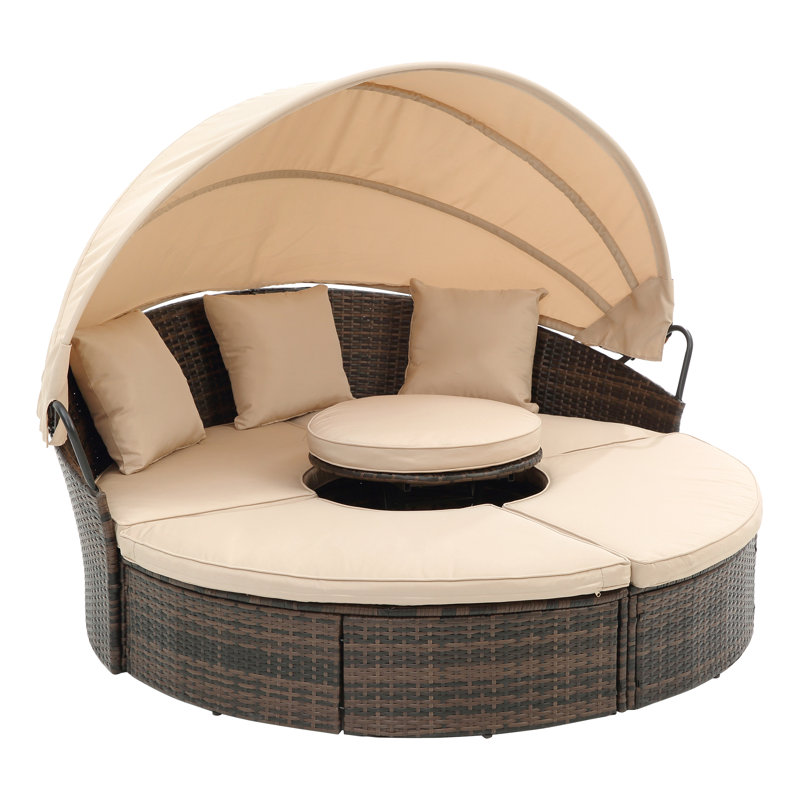 Round Patio Bed With Canopy: And Removable Cushions Canopy Daybed: Washable Cushion Fill, Beige