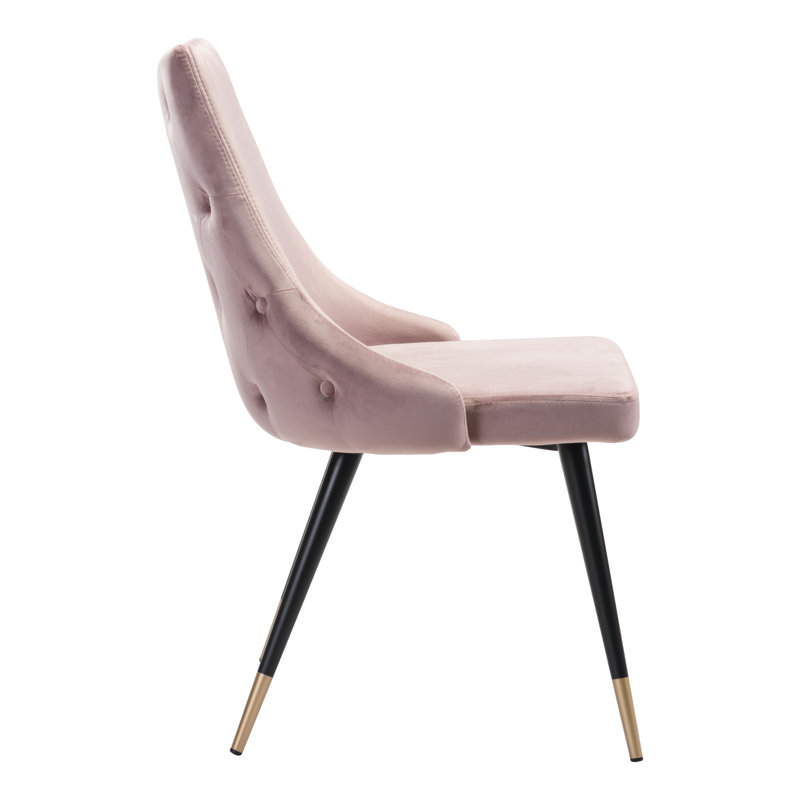 Pink Velvet Upholstered Side Chair with Gold Trim, Set of 2