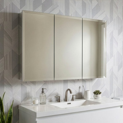 915mm W 762mm H Surface Frameless Medicine Cabinet Mirror 2 Adjustable