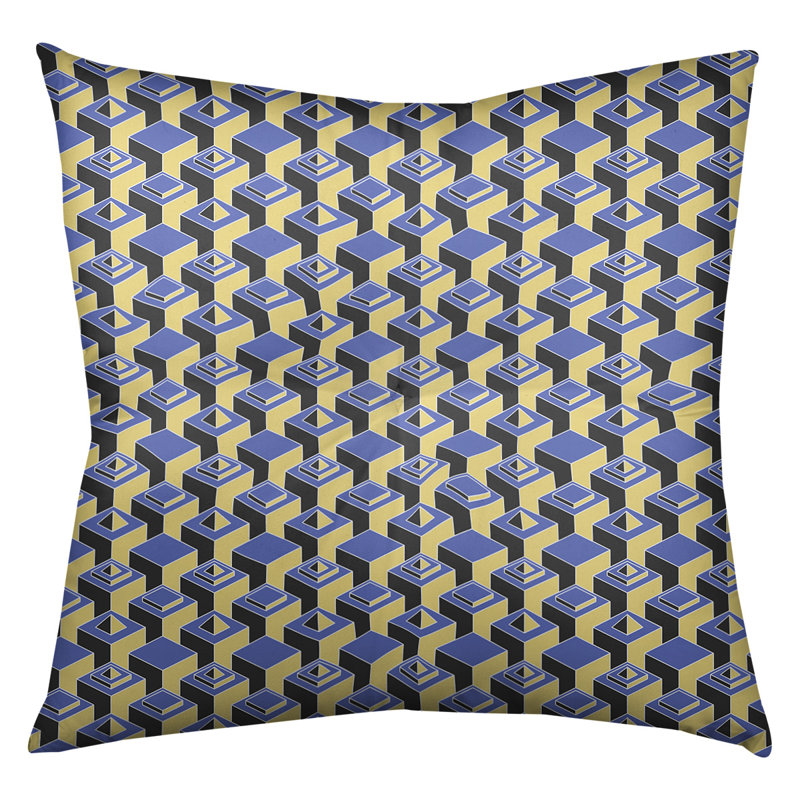 Coussin de sol classique de gratte-ciels, 30 po x 30 po, Bleu/jaune