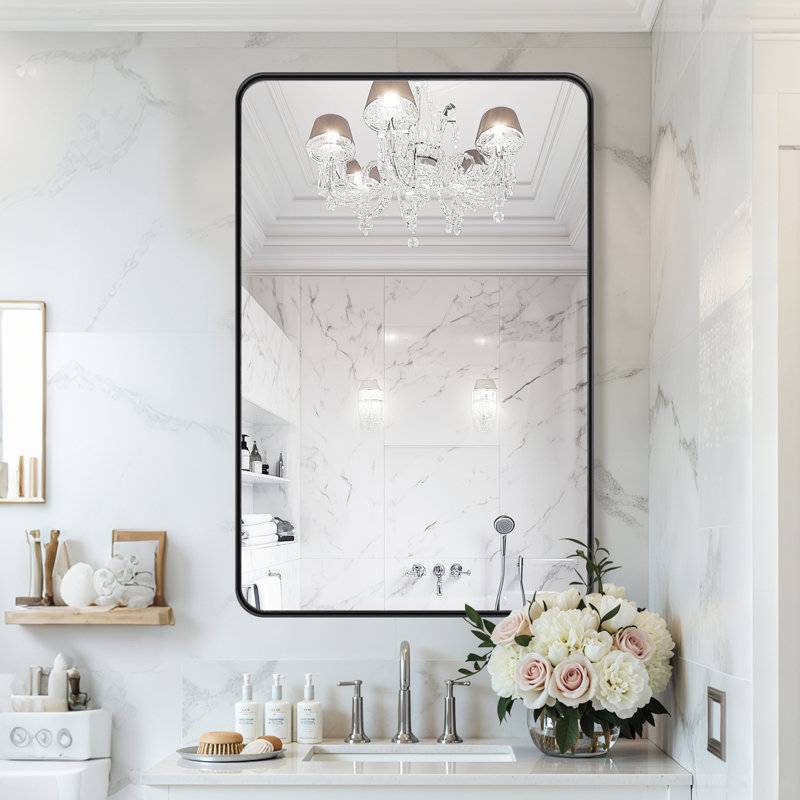 Miroir de salle de bain mural en alliage d'aluminium, 24 po x 36 po, Noir