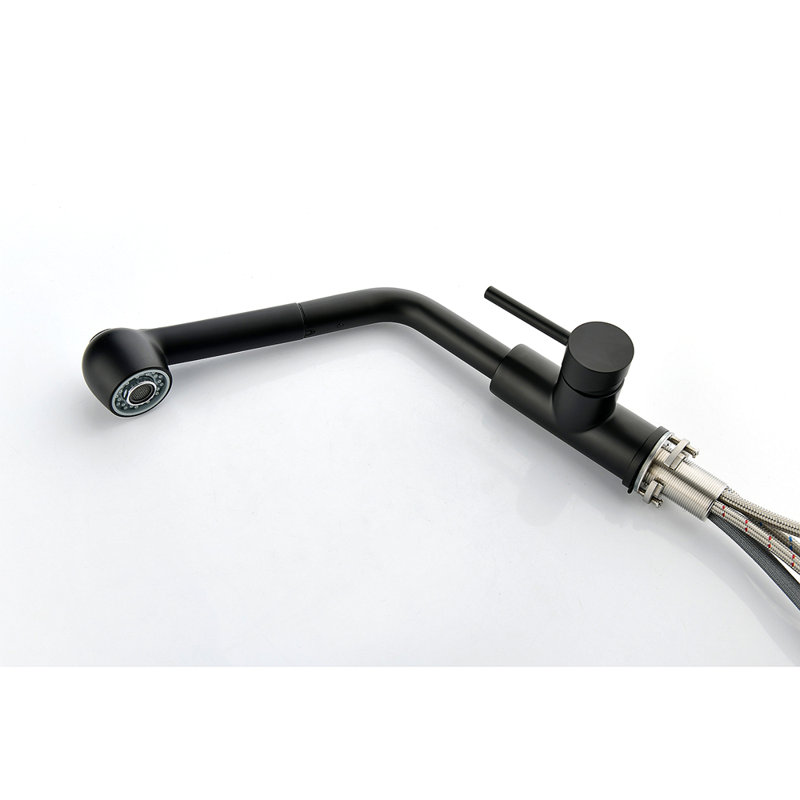 Robinet d'évier de cuisine à poignée simple avec douchette extractible, Noir mat