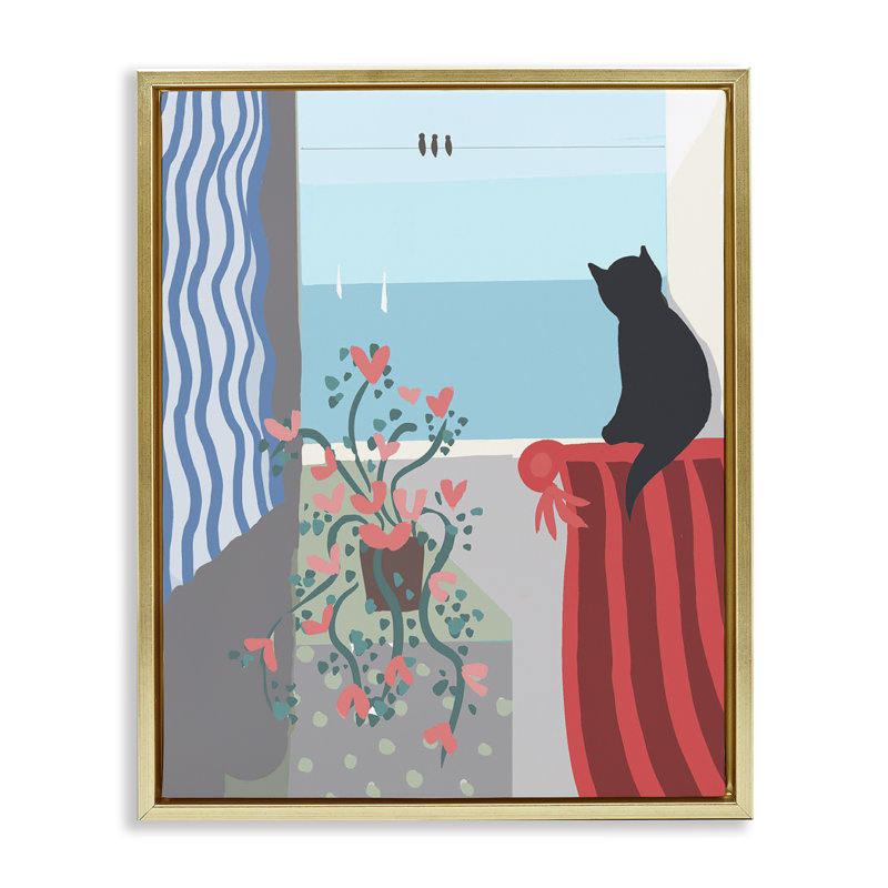 «Window Beach View», art mural encadré par Betty Boynes, Cadre flottant métallique doré, H 21 po x l 17 po