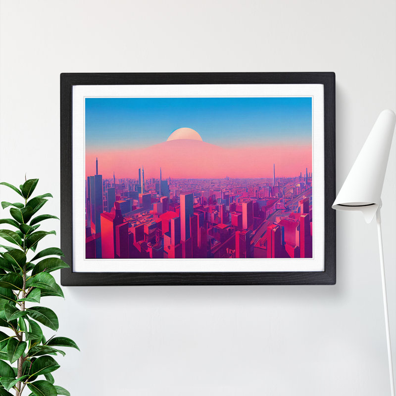 Heavenly City Skyline Architecture - Single Picture Frame Print, Black, 46cm H x 64cm W x 2cm D