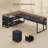 71" L-Shaped Executive Desk with Mobile File Cabinet and Power Outlets-98478295