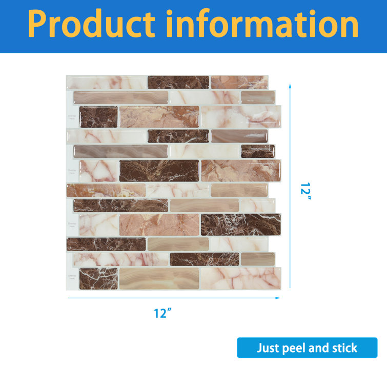 3D PVC Peel & Stick Mosaic Tile Sticker, 12x12/pc - 20pc - JM521
