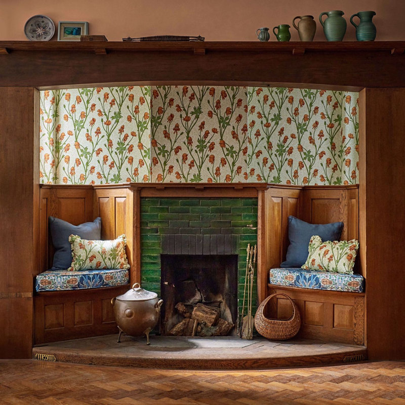 Bedford Park Monkshood Fabric, Tangerine/Sage