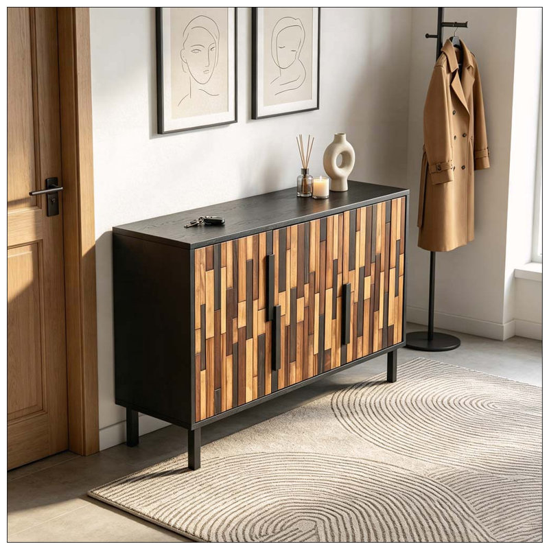 Buffet 47,24 "avec motif en bois droit, armoire d'appoint moderne, Antique Black
