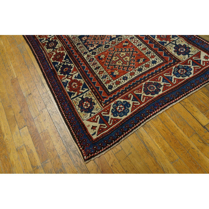 Antique Caucasian Allover Tribal Geometric Wool Hand Knotted Pile 19th Century Rug