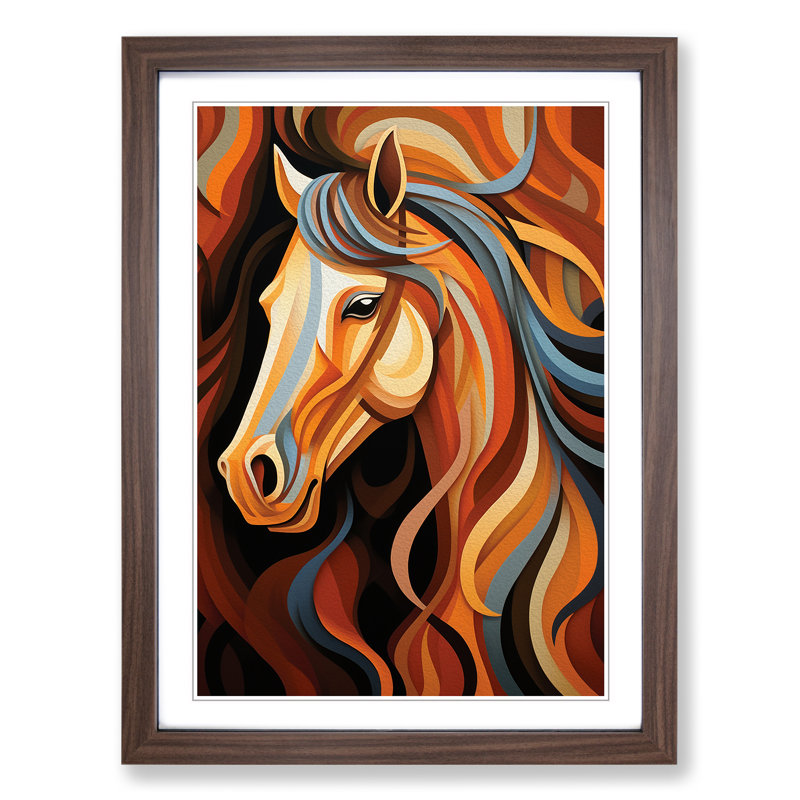 Horse Op - Single Picture Frame Print on Wood, Walnut Framed, 34cm H x 25cm W x 2cm D