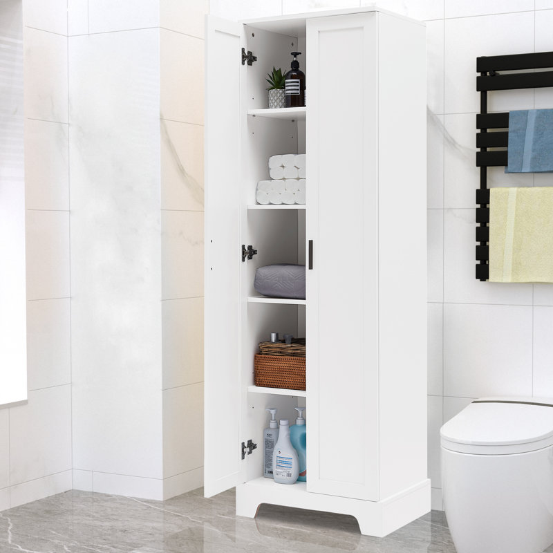 Storage Cabinet With Two Doors, Adjustable Shelf, Mdf Board - Ideal For Bathroom & Office Organization, White