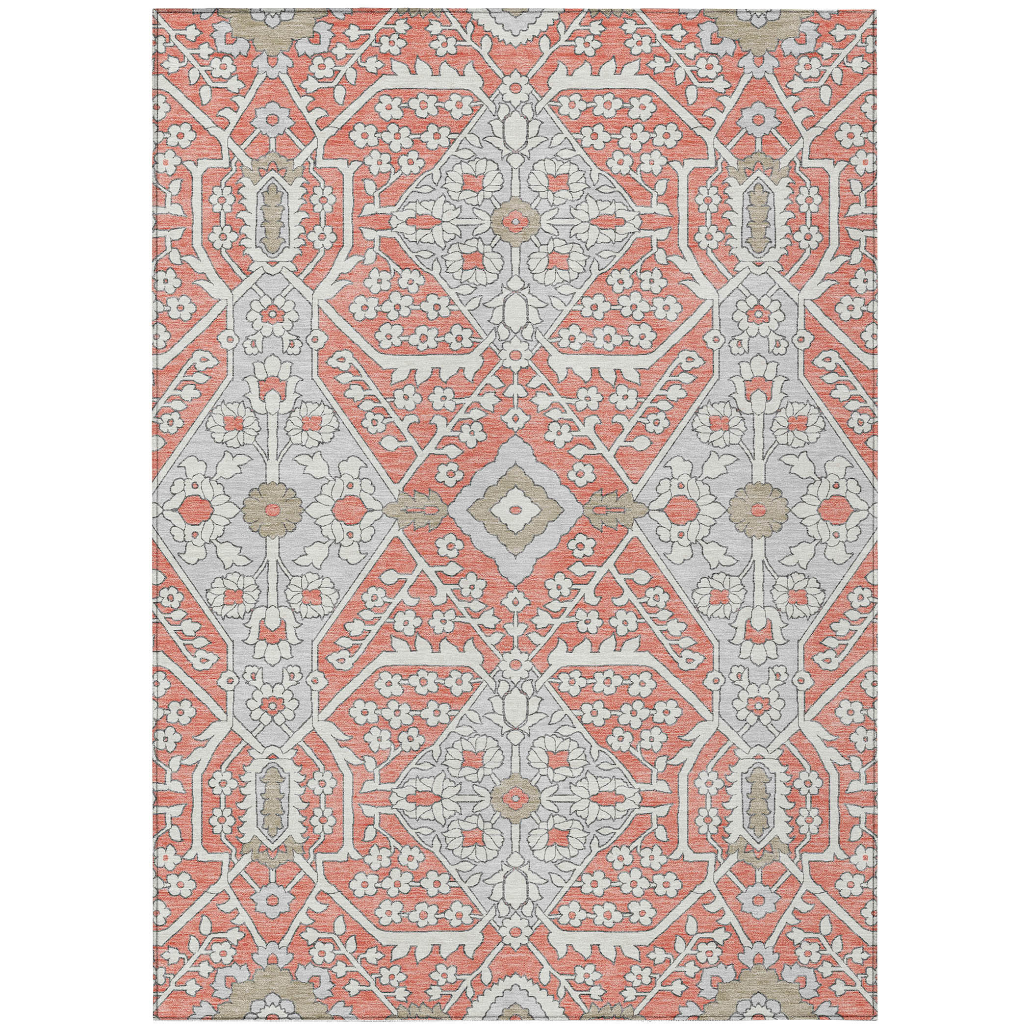 HomeRoots 10' X 14' Salmon Gray And Taupe Floral Washable Indoor ...