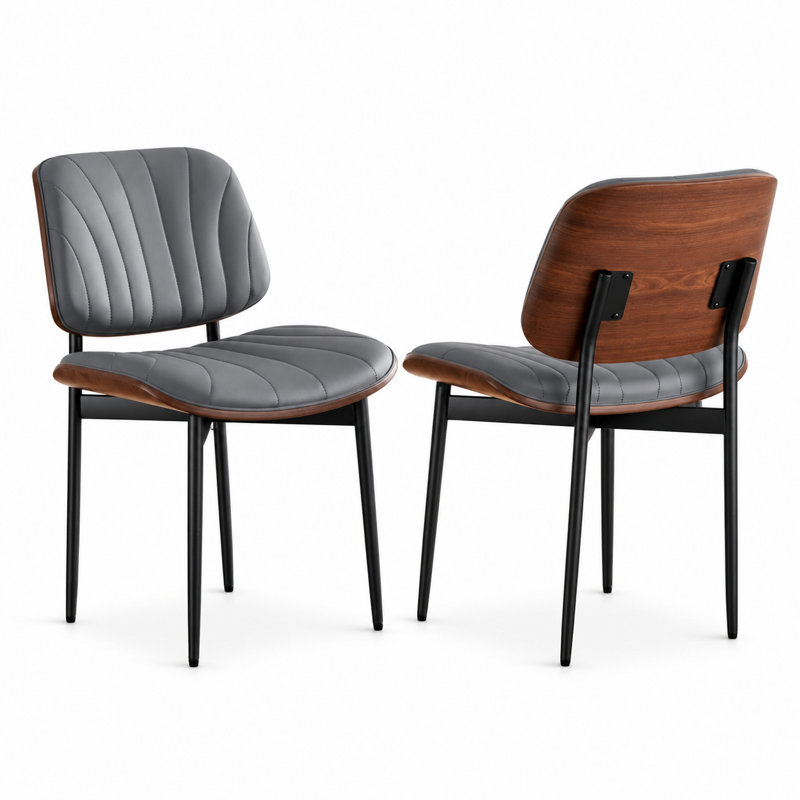  Ensemble de 2 chaises de salle à manger en similicuir de style moderne Mid-Century avec structure en bois pour les salles à manger, les cuisines et les salons