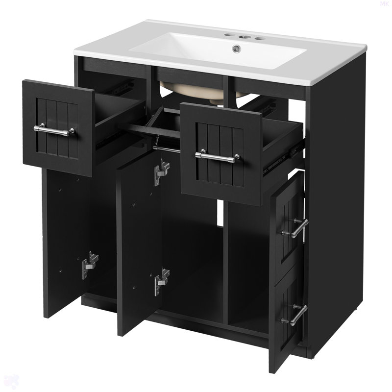Meuble-lavabo de 30 po avec lavabo encastré et tiroirs, surface peinte, portes à fermeture en douceur, armoire de salle de bain avec tiroir basculant