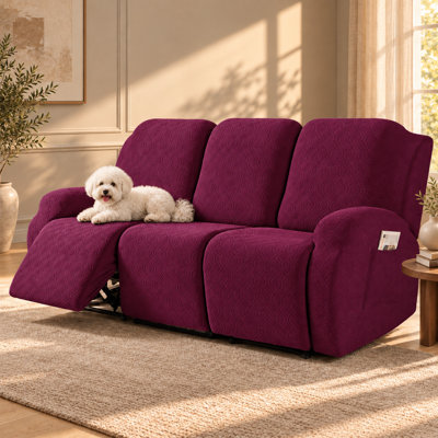 Adamstown 3 Seat Stretch Recliner Couch Covers Soft Reclining Sofa Slipcover Furniture Protector For Dogs Cats  Burgundy 
